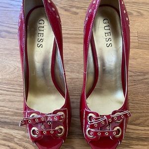 Red patent leather heels, Guess